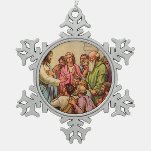 Jesus Teaching in the Temple Snowflake Pewter Christmas Ornament