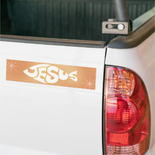 Jesus Text in Fish Shape Orange Background Bumper Sticker