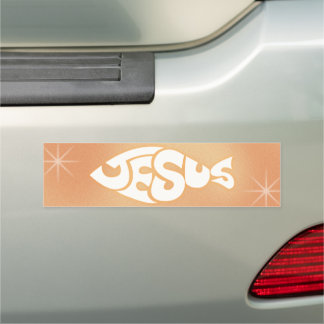 Jesus Text in Fish Shape Orange Background Car Magnet
