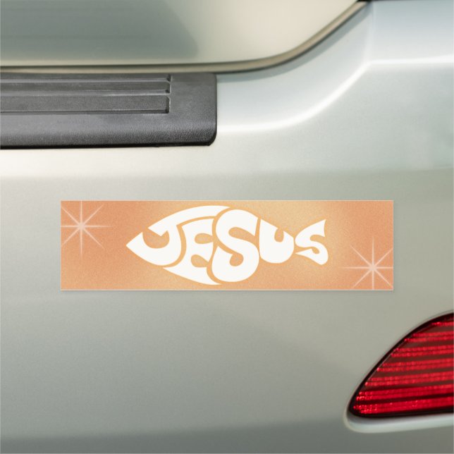 Jesus Text in Fish Shape Orange Background Car Magnet (In Situ)