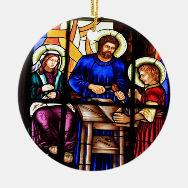 Jesus the carpenter stained glass window ceramic ornament (Front)