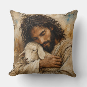 Jesus the Good Shepherd Christian Bible Art Throw Pillow