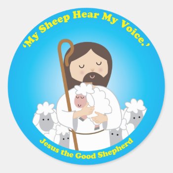 Jesus The Good Shepherd Classic Round Sticker by happysaints at Zazzle