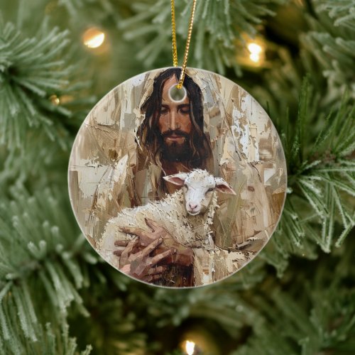 Jesus the Good Shepherd Holding the Lamb Ceramic Ornament