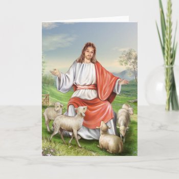 Jesus The Good Shepherd Holiday Card by patrickhoenderkamp at Zazzle