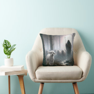 Jesus the Good Shepherd Rescuing a Lost Lamb Throw Pillow