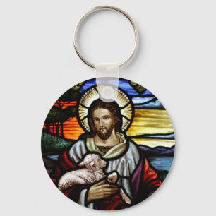 Jesus The Good Shepherd Stained Glass Keychain