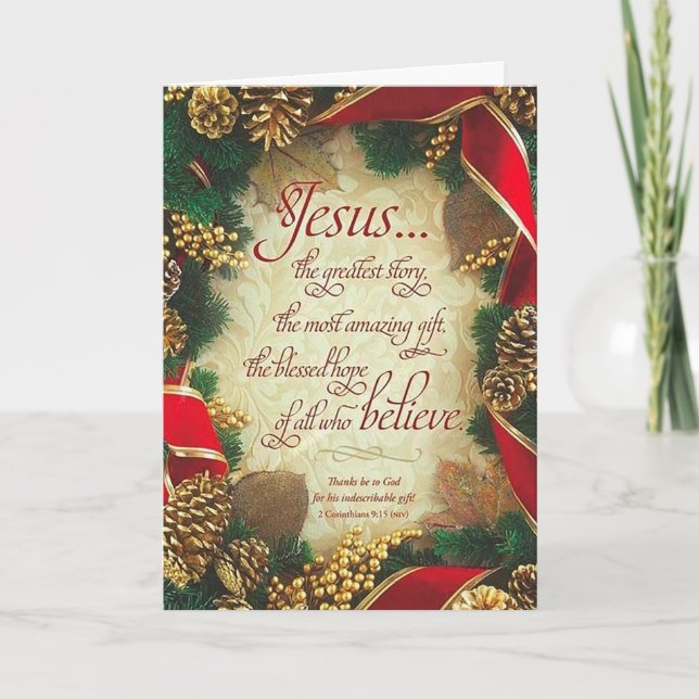 Jesus the Greatest Story Christmas Greeting Card (Front)