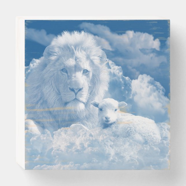 JESUS THE LAMB AND JESUS THE LION WOODEN BOX SIGN (Front Horizontal)