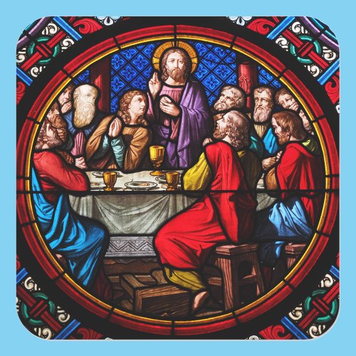 Jesus The Last Supper Colorful Stained Glass Square Sticker