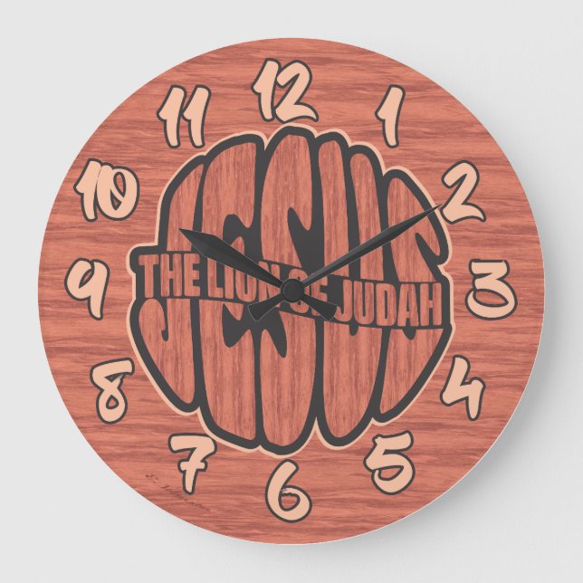 Jesus The Lion of Judah with Redwood Wall Clock (Front)