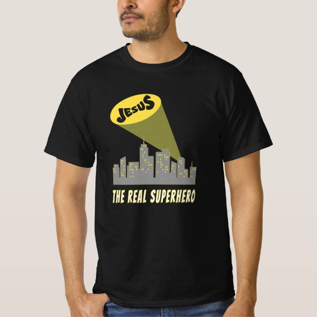 Jesus the Real Superhero Bat Signal T- T-Shirt (Front)