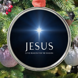 Jesus   The Reason for the Season Nativity Star Metal Ornament