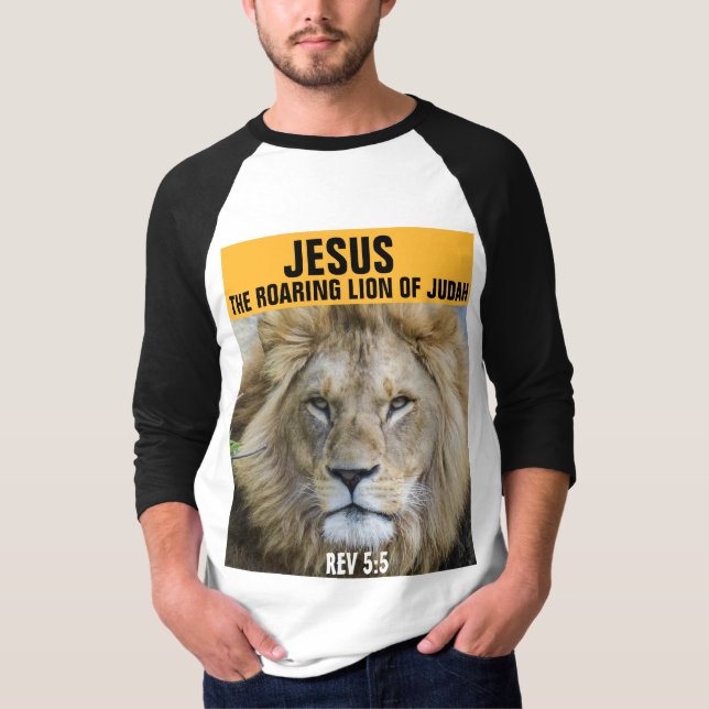 JESUS THE ROARING LION OF JUDAH, REV 5:5 T-SHIRTs (Front)