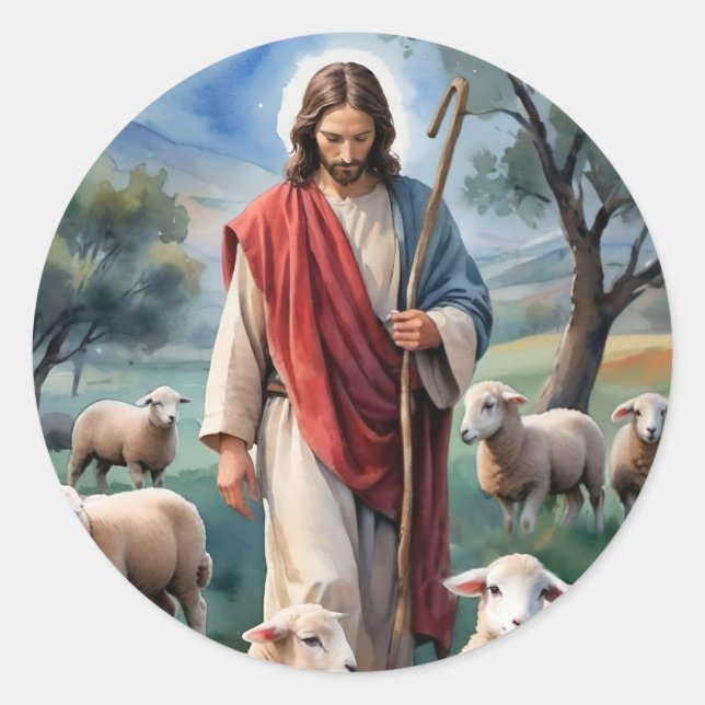 Jesus the shepherd classic round sticker (Front)