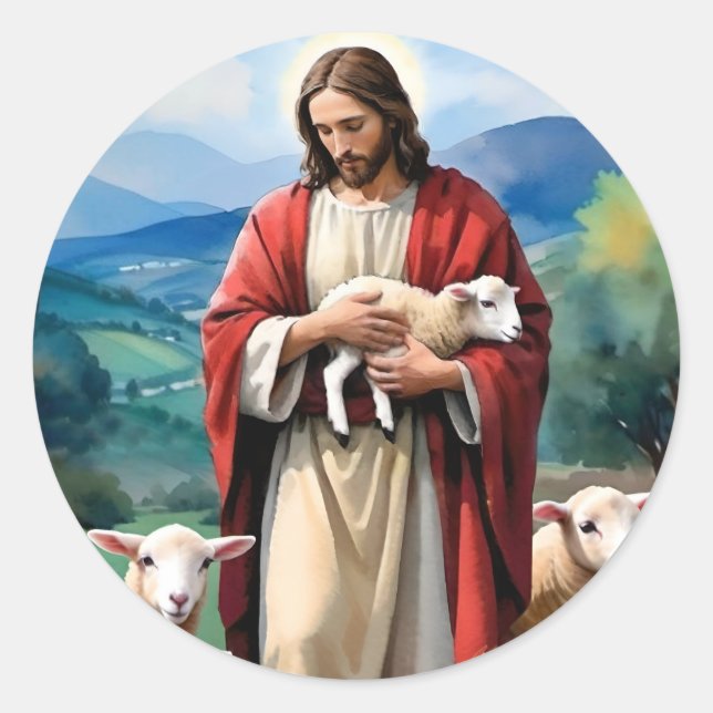Jesus the shepherd classic round sticker (Front)