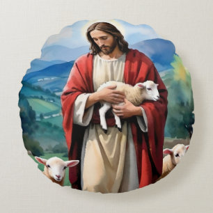 Jesus the shepherd round pillow