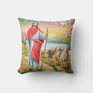 Jesus the shepherd throw pillow