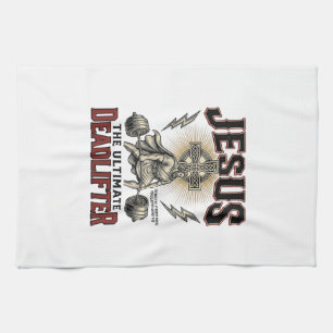 Jesus The Ultimate Deadlifter Vintage Christian Sh Kitchen Towel