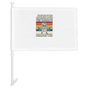 Jesus The Ultimate Deadlifter Vintage Vector Desig Car Flag