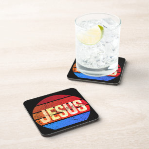 Jesus, The Way, The Truth, The Life Retro Sunset Beverage Coaster