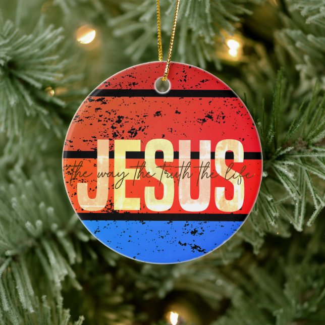 Jesus, The Way, The Truth, The Life Retro Sunset Ceramic Ornament (Tree)