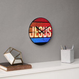 Jesus, The Way, The Truth, The Life Retro Sunset Round Clock