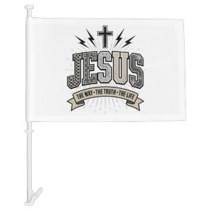 Jesus The Way The Truth The Life Vintage Christian Car Flag