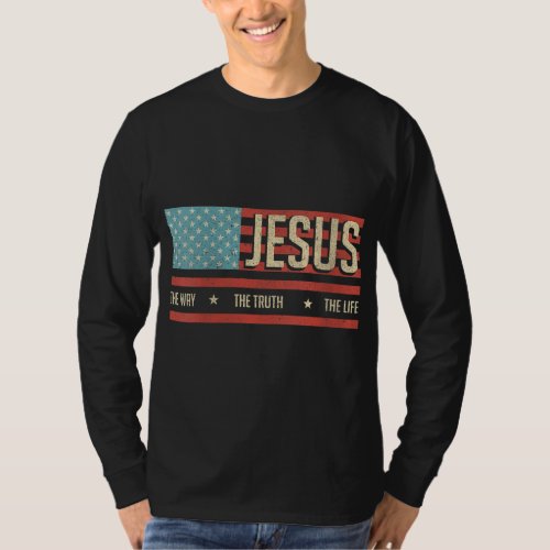 Jesus The Way Truth Life John 146 american flag Ch T_Shirt