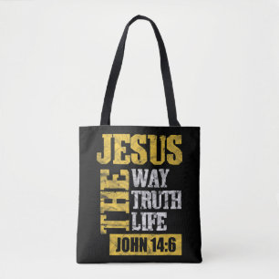 Jesus The Way Truth Life John 14:6 Christian Bible Tote Bag