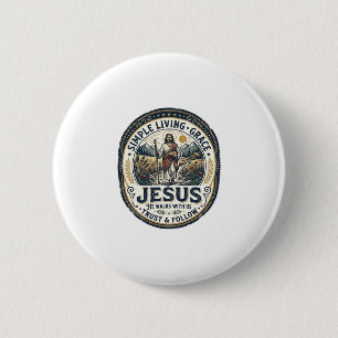 Jesus Tiny House Slow Living Vintage Button