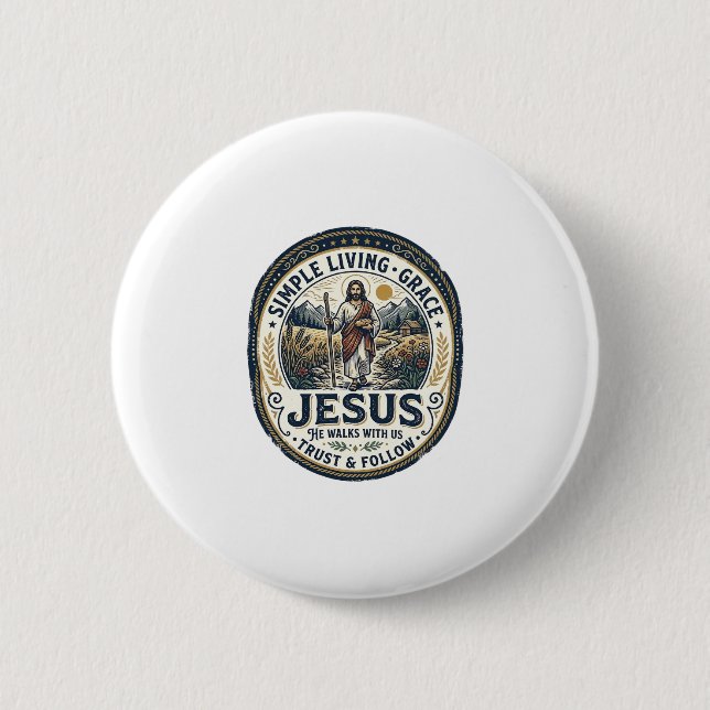 Jesus Tiny House Slow Living Vintage Button (Front)