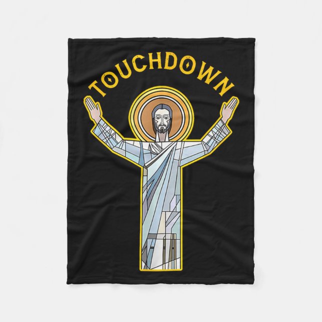 Jesus Touchdown Fun Christian Faith Saying Meme Ch Fleece Blanket (Front)