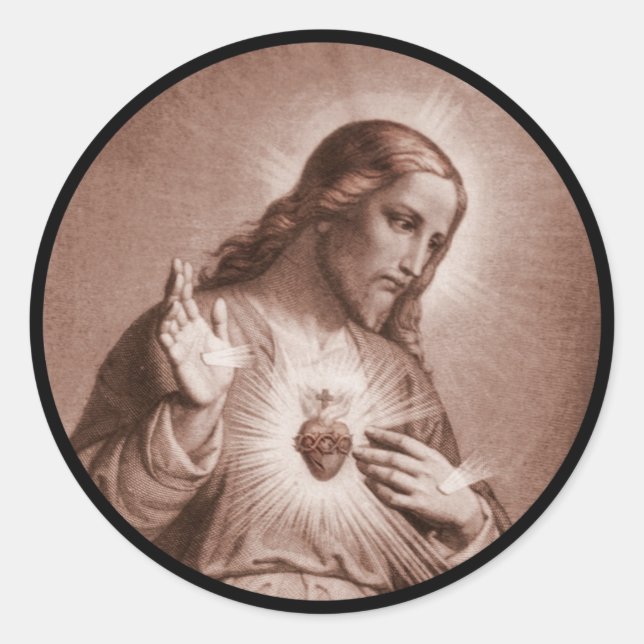 Jesus Touching His Heart Classic Round Sticker (Front)