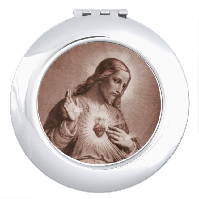 Jesus Touching His Heart Mirror For Makeup (Front)