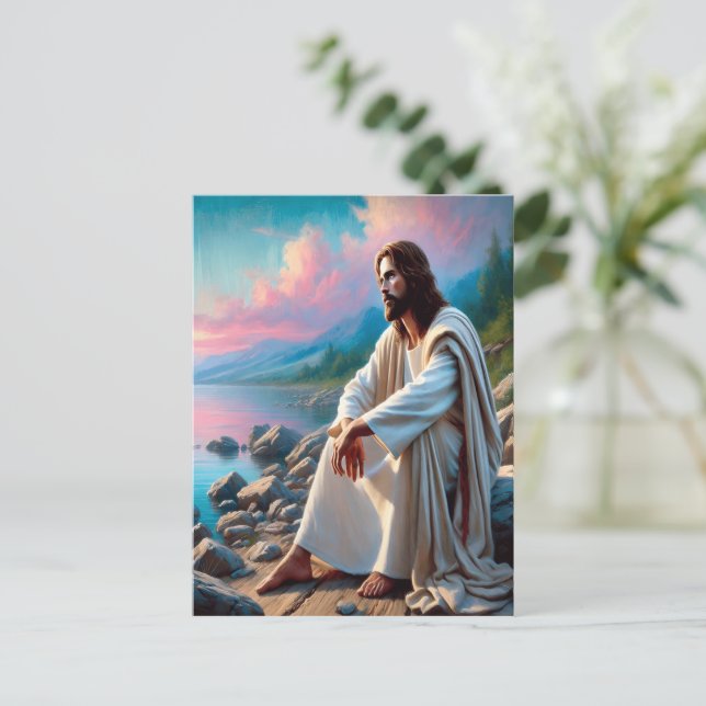 Jesus Tranquil Savior in Divine Reflection Postcard (Standing Front)