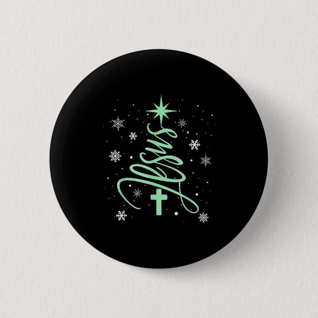 Jesus Tree Christian Christmas Faith Snowflakes Cr Button (Front)