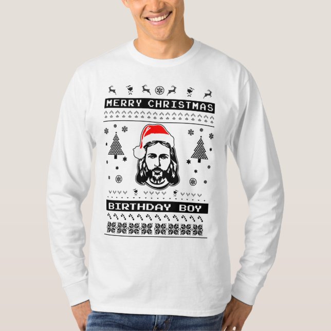 Jesus Ugly Christmas Day Birthday Boy T-Shirt (Front)