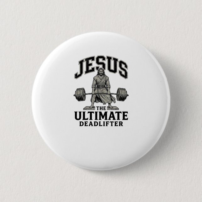 Jesus Ultimate Deadlifter Vintage Gym Shirt Design Button (Front)