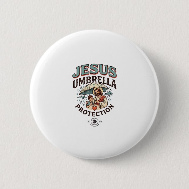 Jesus Umbrella Protection Jesus Umbrella Protectio Button (Front)