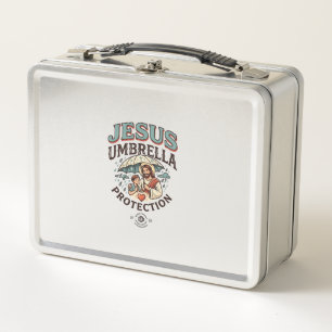 Jesus Umbrella Protection Jesus Umbrella Protectio Metal Lunch Box