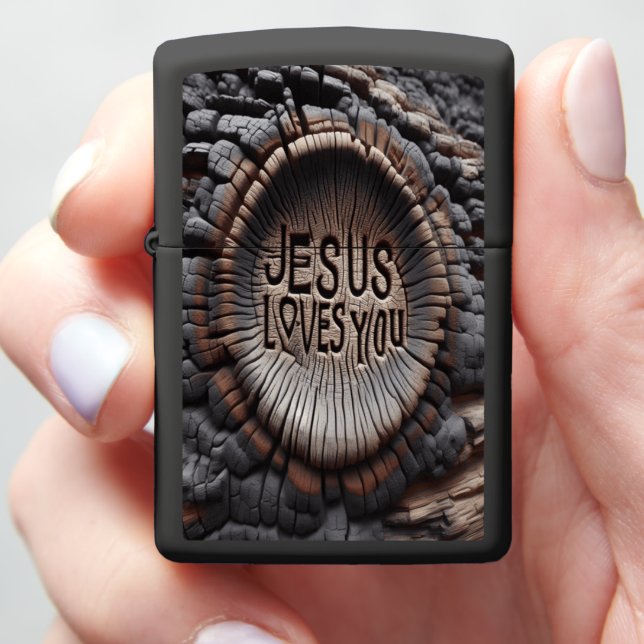 Jesus Unique Burnt Wood Carving With a Message Zippo Lighter (In Hand)