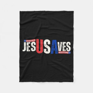 Jesus Usa Saves Patriotic Christian Aamerican Flag Fleece Blanket