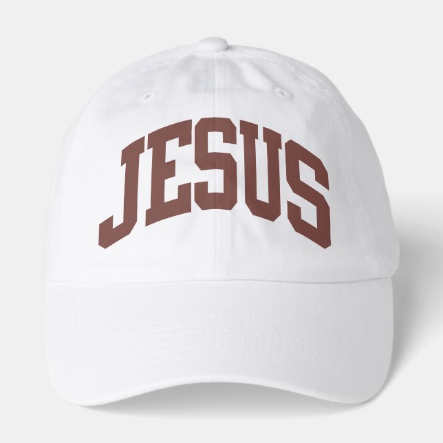 JESUS Varsity Print White Baseball Hat (Front)