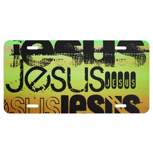 Jesus; Vibrant Green, Orange, & Yellow License Plate (Front)