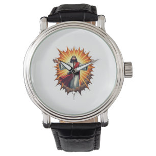 Jesus Victory Burst Vintage Engraving Shirt Watch