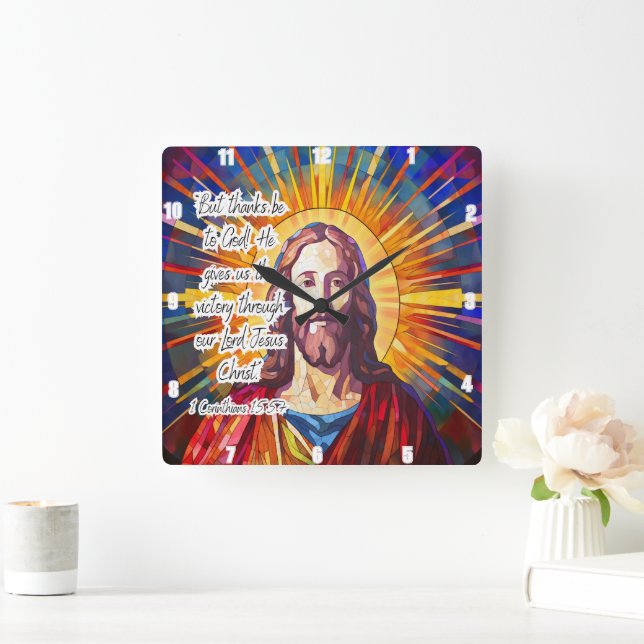 Jesus: Victory, Stained Glass Square Wall Clock (Home)