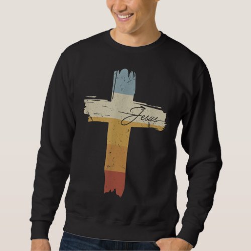 Jesus Vintage Print Faith Cross Faith God Church R Sweatshirt