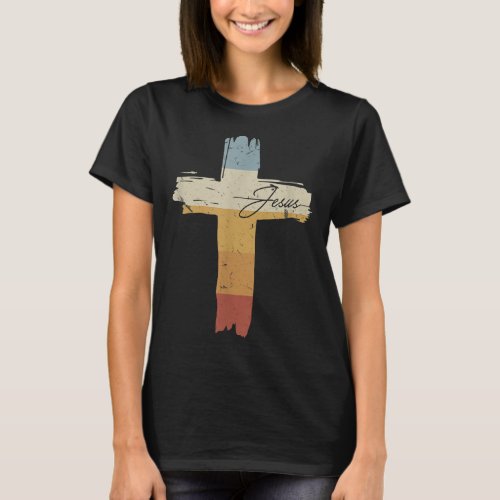 Jesus Vintage Print Faith Cross Faith God Church R T_Shirt