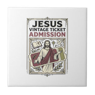 Jesus Vintage Ticket Admission Jesus Vintage Ticke Ceramic Tile